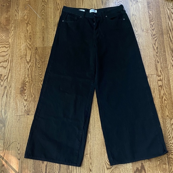 NWOT Mid rise super wide leg black size 10 jeans stretch comfort dark academia - Picture 1 of 10